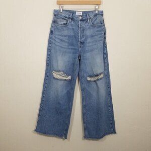 Frame Denim High Rise Wide Leg Button Fly Distressed Jeans Blue Size 29